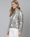 Shop Women's Grey Solid Stylish Casual Bomber Jacket-Full