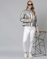 Shop Women's Grey Solid Stylish Casual Bomber Jacket