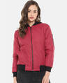 Shop Women's Red Stylish Casual Bomber Jacket-Front
