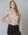 Shop Women's Pink Solid Stylish Casual Denim Jacket-Front