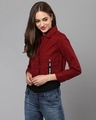 Shop Women's Maroon Solid Stylish Casual Denim Jacket-Design