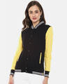 Shop Women's Yellow & Black Stylish Casual Varsity jacket-Front