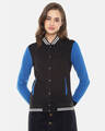 Shop Women's Blue & Black Stylish Casual Varsity jacket-Front