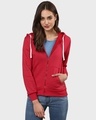 Shop Women's Maron Solid Stylish Casual Zipper Hooded Sweatshirt-Front