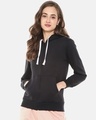Shop Women's Black Solid Stylish Casual Zipper Hooded Sweatshirt-Front