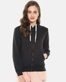 Shop Women's Black Solid Stylish Casual Zipper Hooded Sweatshirt-Full