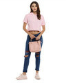 Shop Women Solid Stylish Pink Casual Crop Top
