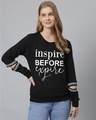 Shop Women's Black Typography Print Stylish Casual Sweatshirt-Front