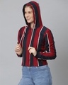 Shop Women's Blue & Maroon Zipper Striped Stylish Casual Hooded Sweatshirt-Full