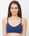 Shop Women's Navy Blue Full Support Cotton Non Padded Wirefree Full Coverage-Front