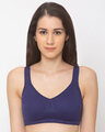 Shop Women's Navy Blue Full Support Cotton Non Padded Wirefree Full Coverage-Front