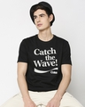 Shop Men's Black Catch The Wave Coca-Cola Typography T-shirt-Front