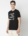 Shop Men's Black Catch The Wave Coca-Cola Typography T-shirt-Design