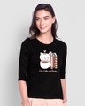 Shop Cats,coffee and Books Women's Round Neck 3/4 Sleeve T-shirt-Front