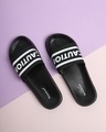 Shop Men's Black Caution Typography Sliders-Front