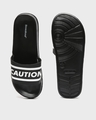 Shop Men's Black Caution Typography Sliders-Design