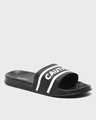 Shop Men's Black Caution Typography Sliders-Full