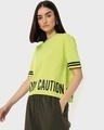 Shop Women's Green Caution Typography Relaxed Short Top-Design