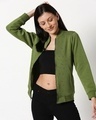 Shop Women's Green AOP Zipper Bomber Jacket-Front