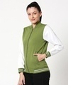 Shop Women's Green & White Color Block Varsity Bomber Jacket-Design