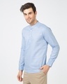 Shop Celeste Blue Mandarin Collar Henley Full Sleeve Shirt-Front