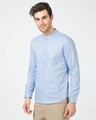 Shop Celeste Blue Mandarin Collar Henley Full Sleeve Shirt-Design