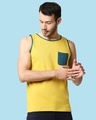 Shop Ceylon Yellow Contrast Binding Pocket Vest-Front