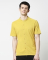 Shop Ceylon Yellow Mandarin Collar Half Sleeve Shirt-Front