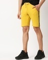 Shop Ceylon Yellow Men's Solid Side Tape Pocket Shorts-Front
