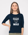 Shop Change The World Round Neck 3/4th Sleeve T-Shirt-Front