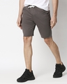 Shop Charcoal Grey Raw Hem Shorts-Front