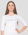 Shop Chasing Dream Round Neck 3/4 Sleeve T-Shirt White-Front
