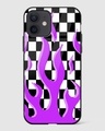 Shop Checkered Purple Flame Premium Glass Case for Apple iPhone 12-Front