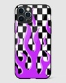 Shop Checkered Purple Flame Premium Glass Case for Apple iPhone 12 Pro Max-Front
