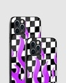 Shop Checkered Purple Flame Premium Glass Case for Apple iPhone 12 Pro Max-Design