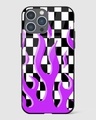 Shop Checkered Purple Flame Premium Glass Case for Apple iPhone 13 Pro-Front