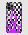 Shop Checkered Purple Flame Premium Glass Case for Apple iPhone 14 Pro Max-Front