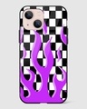 Shop Checkered Purple Flame Premium Glass Case for Apple iPhone 15-Front