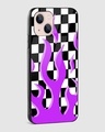 Shop Checkered Purple Flame Premium Glass Case for Apple iPhone 15-Design
