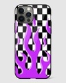 Shop Checkered Purple Flame Premium Glass Case for Apple iPhone 15 Pro Max-Front