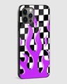 Shop Checkered Purple Flame Premium Glass Case for Apple iPhone 15 Pro Max-Design
