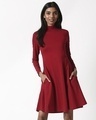 Shop Cherry Red High Neck Flared Dress-Design
