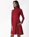Shop Cherry Red High Neck Flared Dress-Full