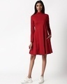 Shop Cherry Red High Neck Flared Dress