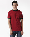 Shop Cherry Red High Neck Ringer T-Shirt-Front