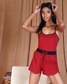Shop Cherry Red Night Wear Combo (Top & Bottom Set)-Front