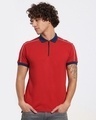 Shop Men's Chili Pepper Contrast Collar Zipper Polo T-shirt-Front