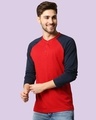 Shop Men's Red & Blue Color Block Henley T-shirt-Front