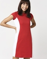 Shop Women's Chili Pepper Solid Side Cut N Sew Cap Sleeves Slim Fit Dress-Front