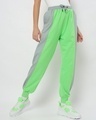 Shop Women's Chilled Out Green Color Block Relaxed Fit Joggers-Front